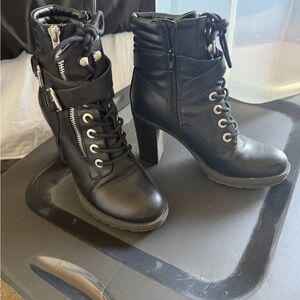 Guess Black Heeled Lace-Up Boots